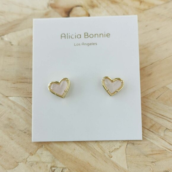 Alicia Bonnie Jewelry - NEW Alicia Bonnie Love Rose Quartz Heart Stud Earrings Gold